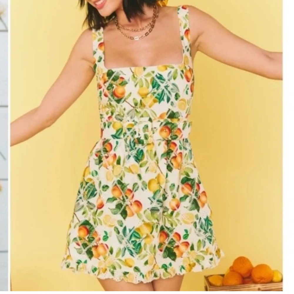 Show Me Your Mumu White Mini Dress with Yellow & Green Fruit Print